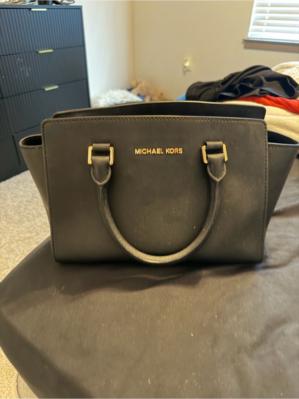 Michael Kors Black Leather Purse with Gold Hardware